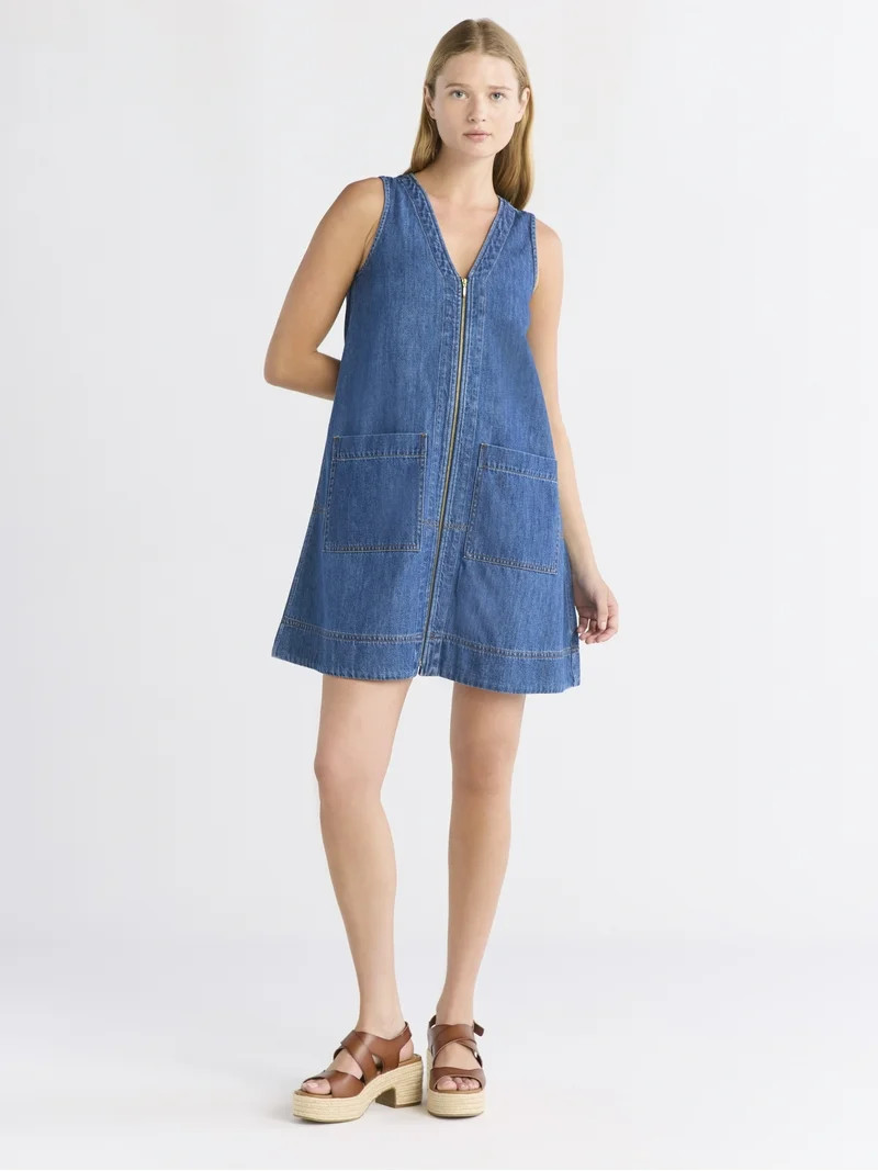 Free Assembly Women's Sleeveless V-Neck Denim Mini Dress, Sizes XS-XXL | Walmart (US)