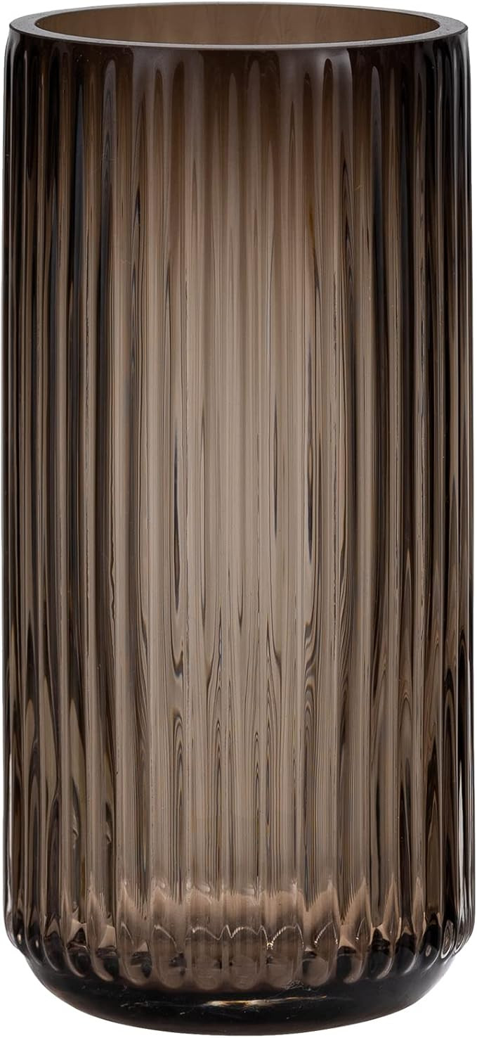 TIMEFOTO Flower Vase 7.5 inch Amber Thickened Hand Blow Glass Vase Round Vintage Striped Bottles ... | Amazon (US)