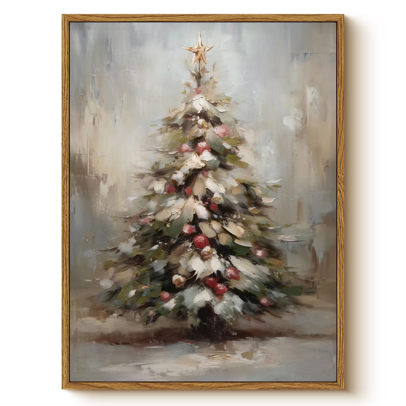 Vintage Snowy Christmas Tree with Ornaments Wall Art, 12x16 Inch Festive Winter Framed Canvas Pai... | Amazon (US)