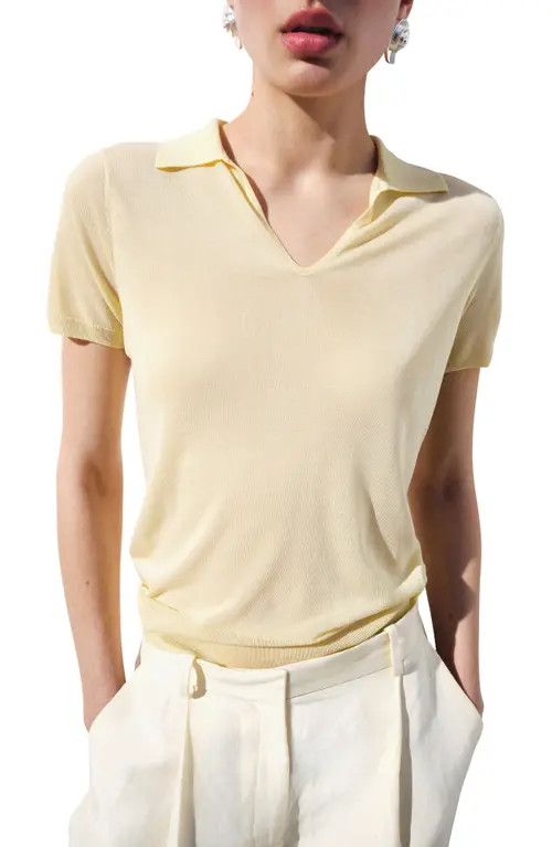 MANGO Fine Knit Polo in Pastel Yellow at Nordstrom, Size Small | Nordstrom