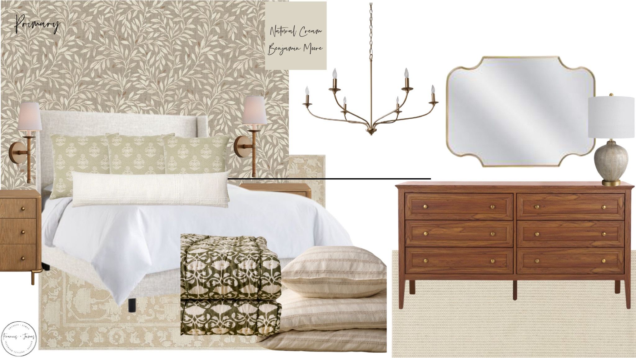 Primary Bedroom, primary, bedroom, bedroom, guest room, lighting, gold lighting, gold chandelier, gold sconce, nightstands, dresser, large gold mirror, bedding, cozy bedding, patterns, wallpaper, chandelier light, chandelier, gold fixtures 

#LTKFamily #LTKStyleTip #LTKHome