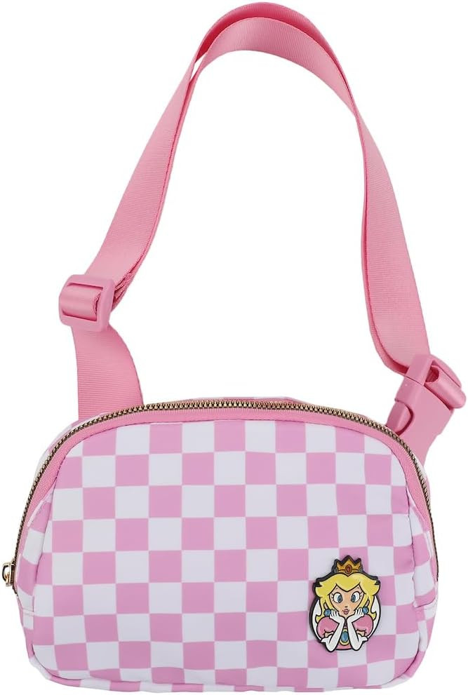 Super Mario Bros Princess Peach 7.5" Pink & White Checkered Quilted Fanny Pack | Amazon (US)