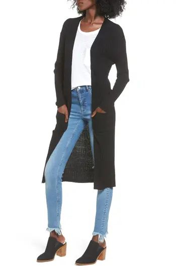 Women's Bp. Rib Knit Midi Cardigan, Size XX-Small - Black | Nordstrom