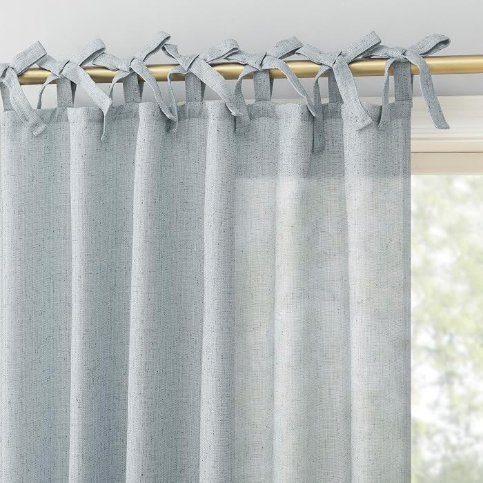 Sun Zero Generation Roxy Dorm Curtain Slub Texture Tacked Bow Semi-Sheer Tie Top Curtain Panel, 5... | Amazon (US)