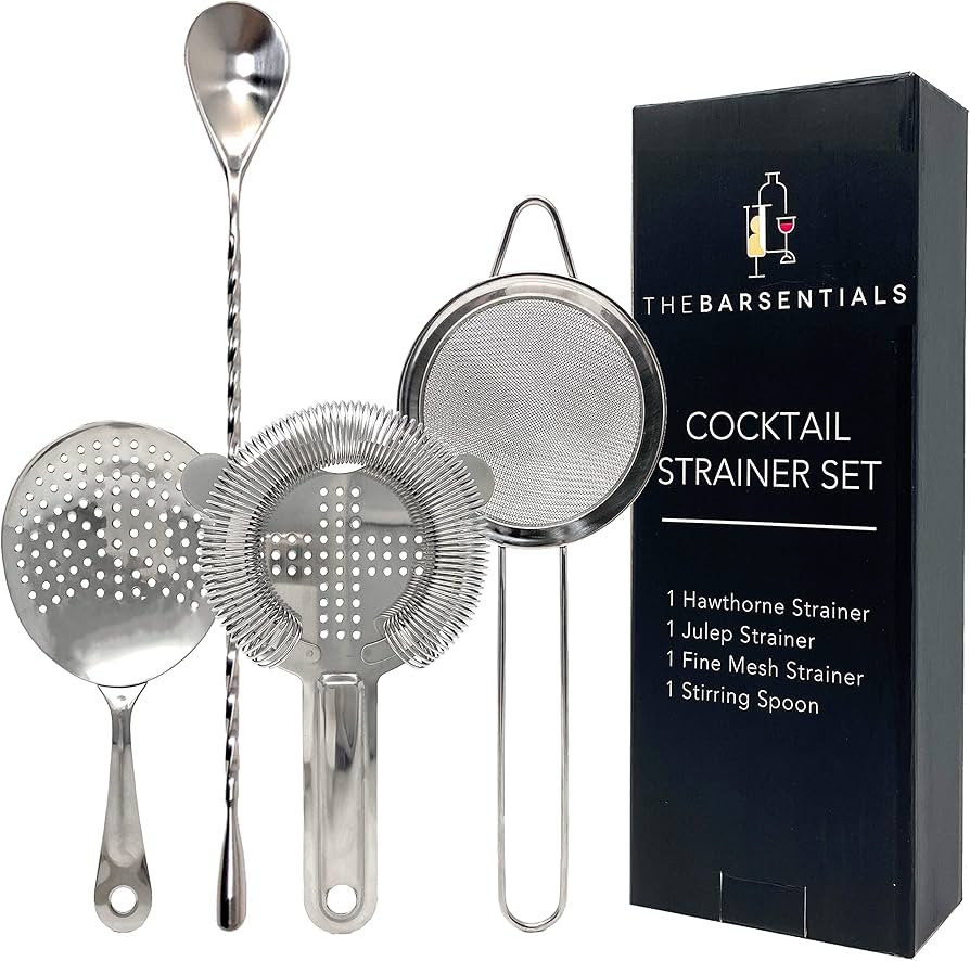 Cocktail Strainer Set Stainless Steel Bar Tools with Stirring Spoon - Hawthorne, Julep, & Fine-Me... | Amazon (US)