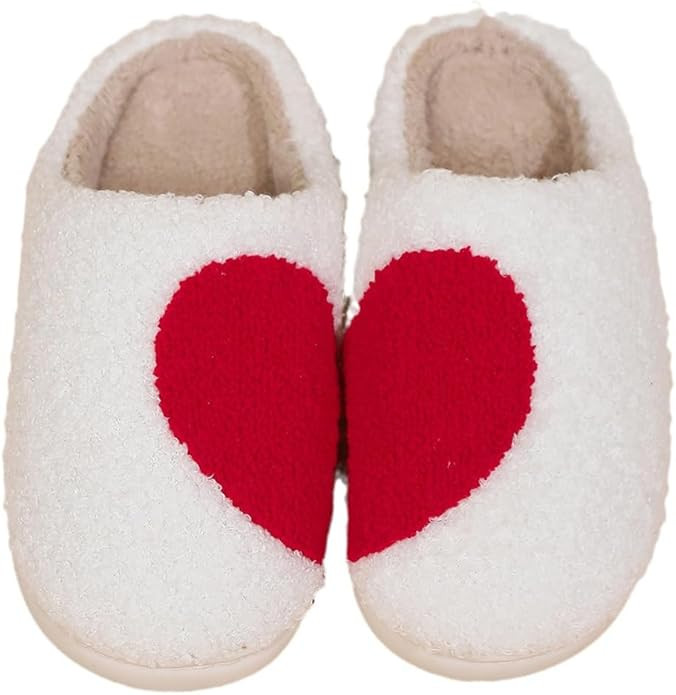 FANGARDEN Valentines Heart Slippers for Women Men, Fuzzy Memory Foam Cute House Slippers, Non-Sli... | Amazon (US)