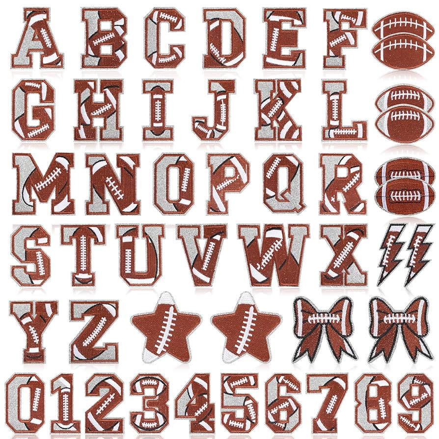 Meneng Iron On Letters Patches for Clothing: 48PCS Football A-Z Alphabet and 0-9 Embroidered Patc... | Amazon (US)