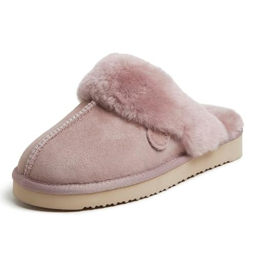 Fireside by Dearfoams Women's Fireside Sydney Shearling Fur Indoor/Outdoor Scuff Slipper with Wide Widths, Dusty Pink, 5 | Amazon (US)