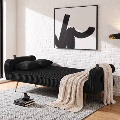 74" Straight Corduroy Sofa Bed with 2 Pillows | 3-Level Adjustable Sleeper Couch, Minimalist Design for Living Room, Study & Small Spaces | Wayfair North America