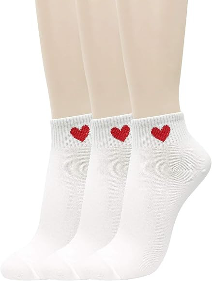 CUTIE MANGO Women's Casual Cute Red Heart Sneaker Ankle Quarter Socks 5 Colors / 3 to 10 Pairs | Amazon (US)