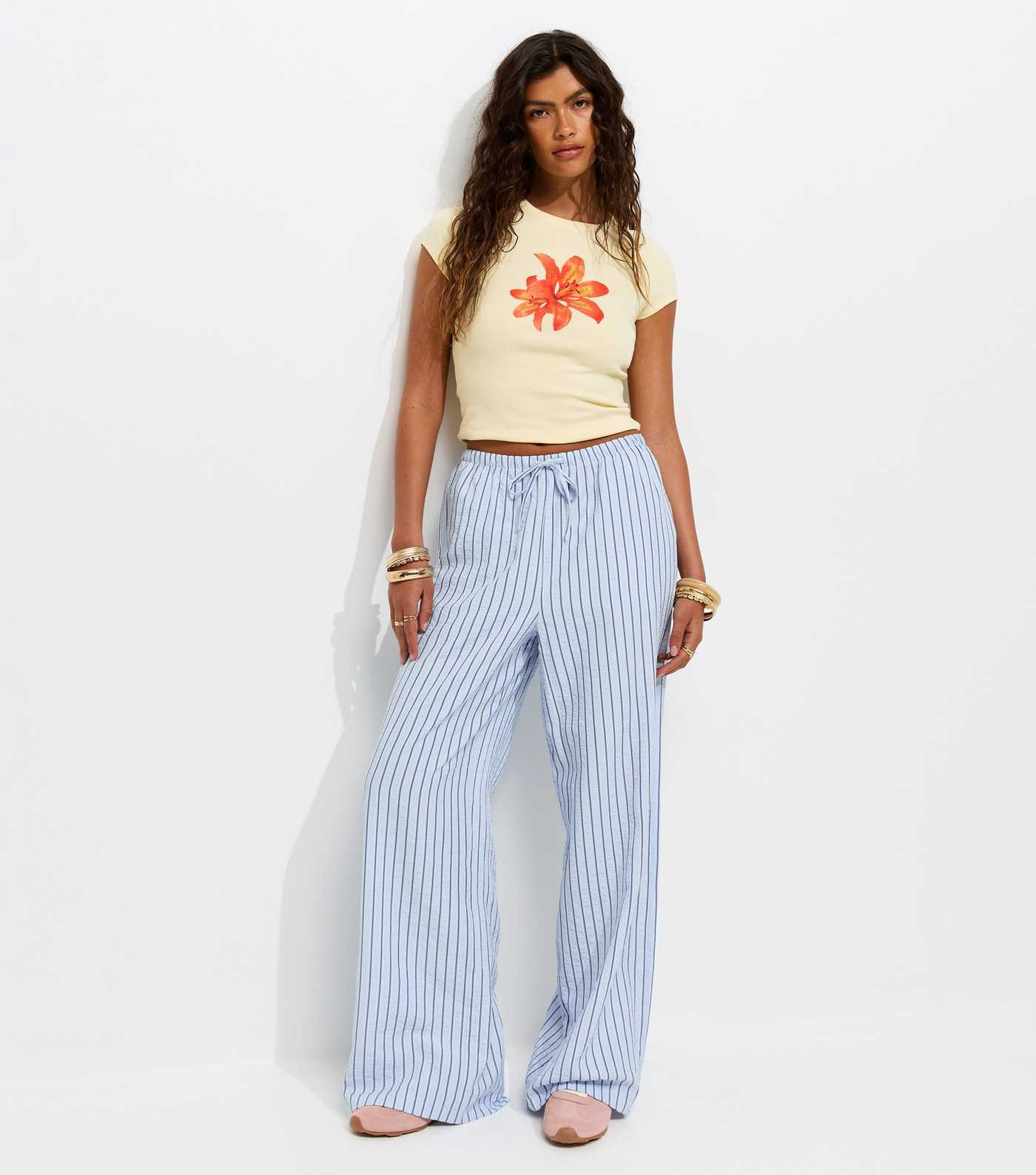 Blue Striped Seersucker Wide Leg Trousers | New Look | New Look (UK)
