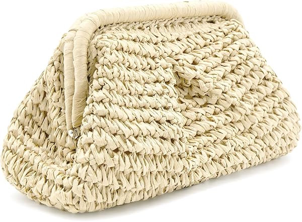 Straw Clutch Purses - Straw Crossbody Bags for Women Woven Purse Beach Handbags Cloud Dumpling Pouch | Amazon (US)