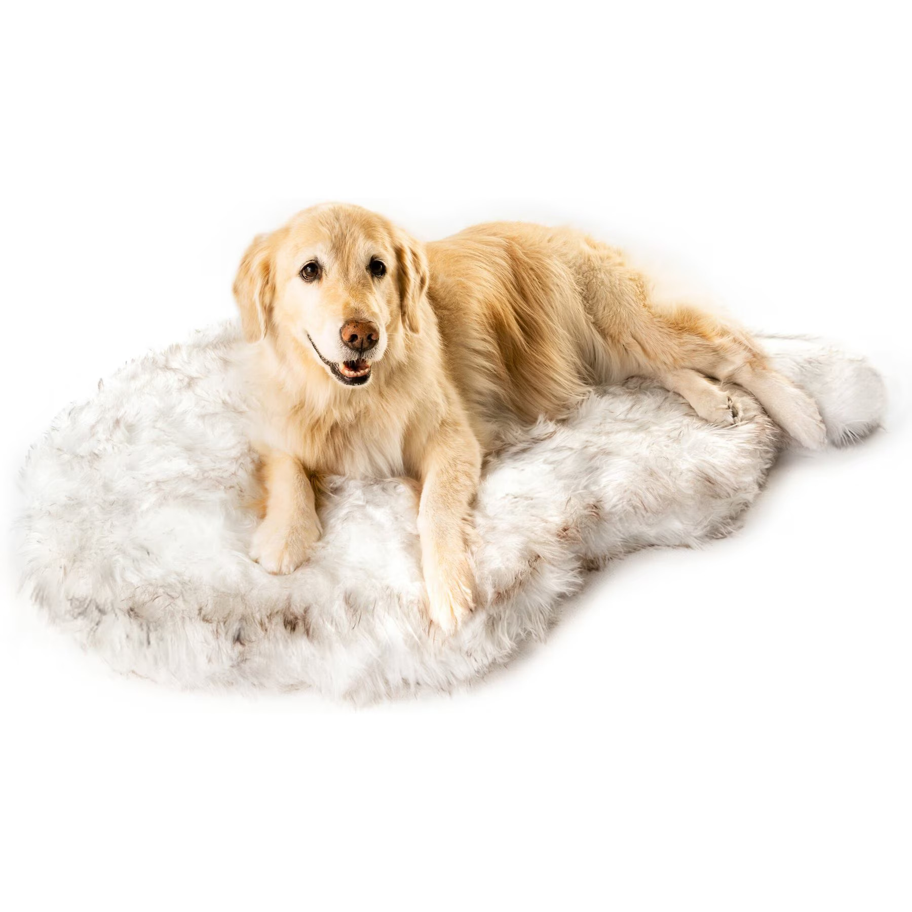 PAWBRANDS PupRug Faux Fur Curve Orthopedic Pillow Dog Bed with Removable Cover, White/Brown, Larg... | Chewy.com