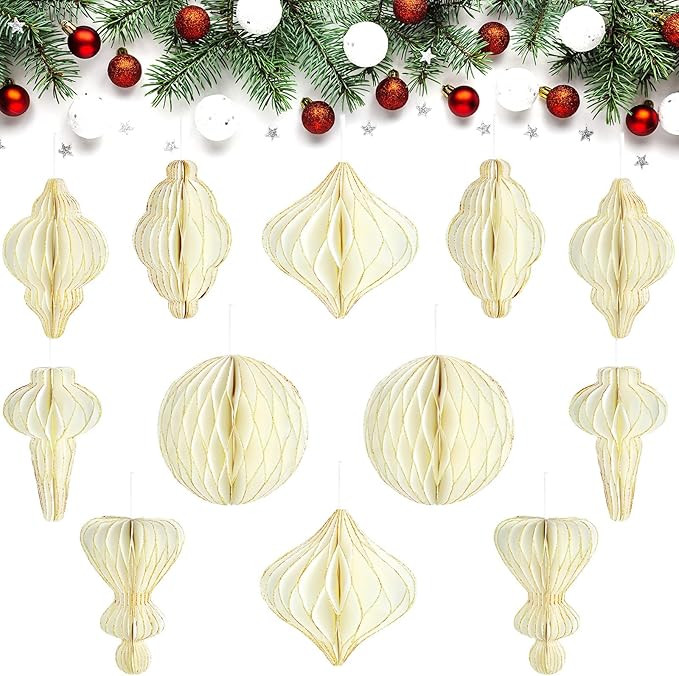 Nezyo 12 Pcs Christmas Hanging Honeycomb Balls 3D Paper Christmas Tree Ornaments Decorative Lante... | Amazon (US)