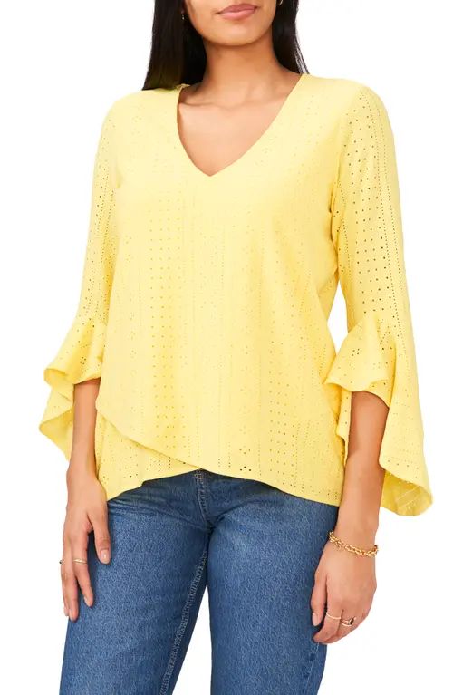 Vince Camuto Bell Sleeve Eyelet Blouse in Sunburst Yellow at Nordstrom, Size Medium | Nordstrom