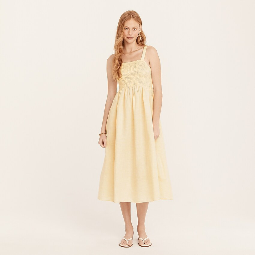 J.Crew: Smocked Beach Dress In Linen For Women | J. Crew US