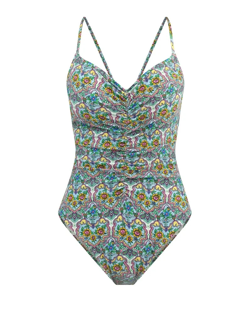 Jessica Simpson Women's Print Cinched One Piece Swimsuit, Sizes XS-XXL | Walmart (US)