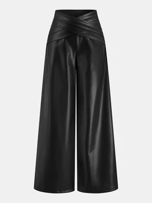 Cross Waistband PU Leather Wide-Leg Pants | Commense