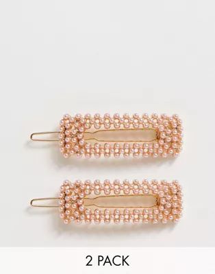 ASOS DESIGN pack of 2 hair clips in pink pearl | ASOS (Global)