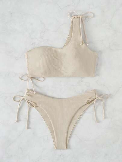 Rib One Shoulder Tie Side Bikini Swimsuit
       
              
              CA$17.99        
 ... | SHEIN