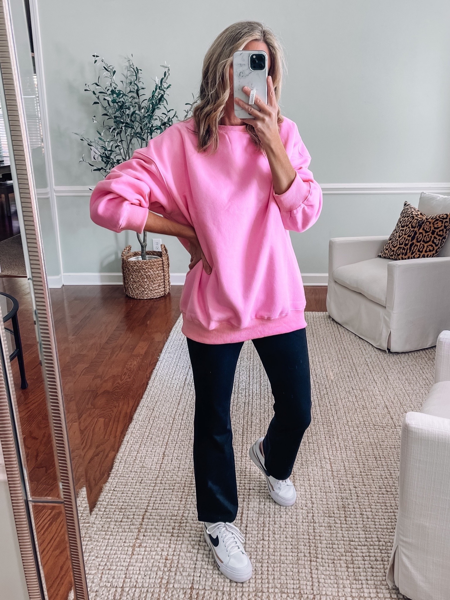 ⭐️ AMAZON OVERSIZED SWEATSHIRT 
On sale plus clickable coupon 

So soft and cozy! In a small /
Flare leggings in a small /
Nike court legacy sneakers /
Casual outfit idea /
Morning drop off outfit 


#LTKFind #LTKsalealert #LTKunder50