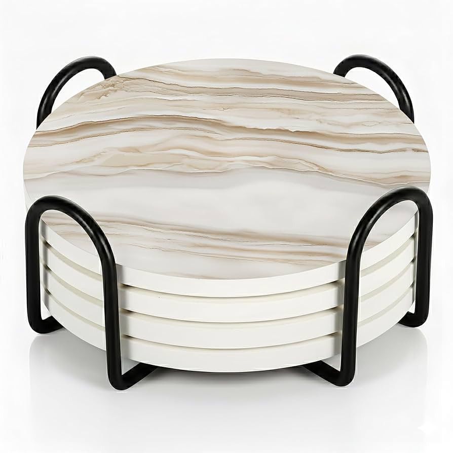 VEYRO Coasters Set of 4 for Drinks – Absorbent Ceramic Stone Drink Coasters with Cork Backing f... | Amazon (US)