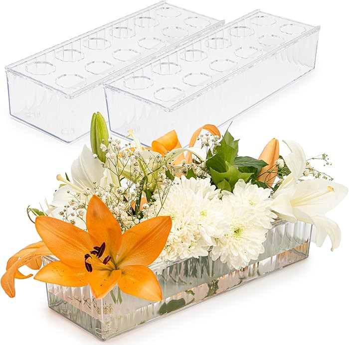 2 Pack Leak-Proof Wave Design Acrylic Long Vases for Centerpieces - 24" Clear Flower Rectangle Va... | Amazon (US)