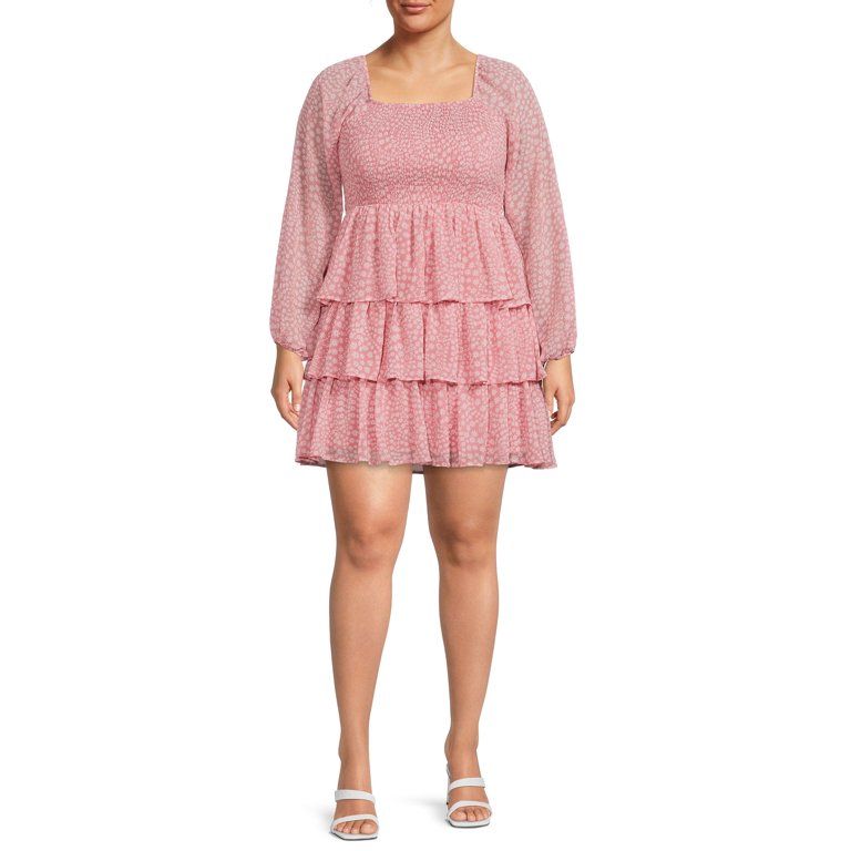 Madden NYC Women’s Plus Smocked Bodice Dress with Tiered Skirt | Walmart (US)