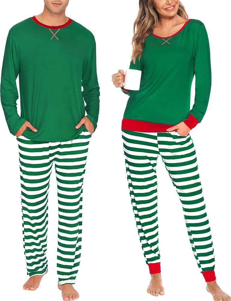 SWOMOG Men & Women & Kids Matching Pajama Sets for Family Couples Long Sleeve Sleepwear Plaid Str... | Amazon (US)