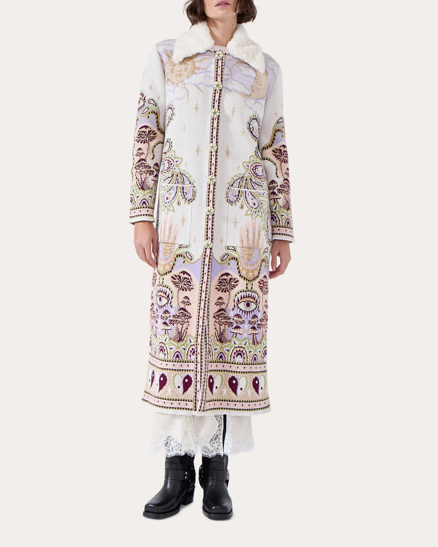 Hayley Menzies Women's Written in the Stars Jacquard Knit Collared Coat Cotton/Polyester | Olivela