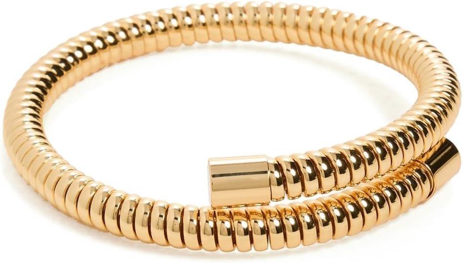 Kenneth Jay Lane Women's Wide Polished Gold Ribbed Stretch Bracelet | Amazon (US)