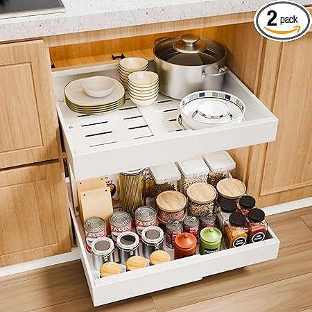 Pull out Cabinet Organizer 2PCS Expandable 12.6" - 20.5" Heavy Duty Adjustable Slide Out Drawer, ... | Amazon (US)