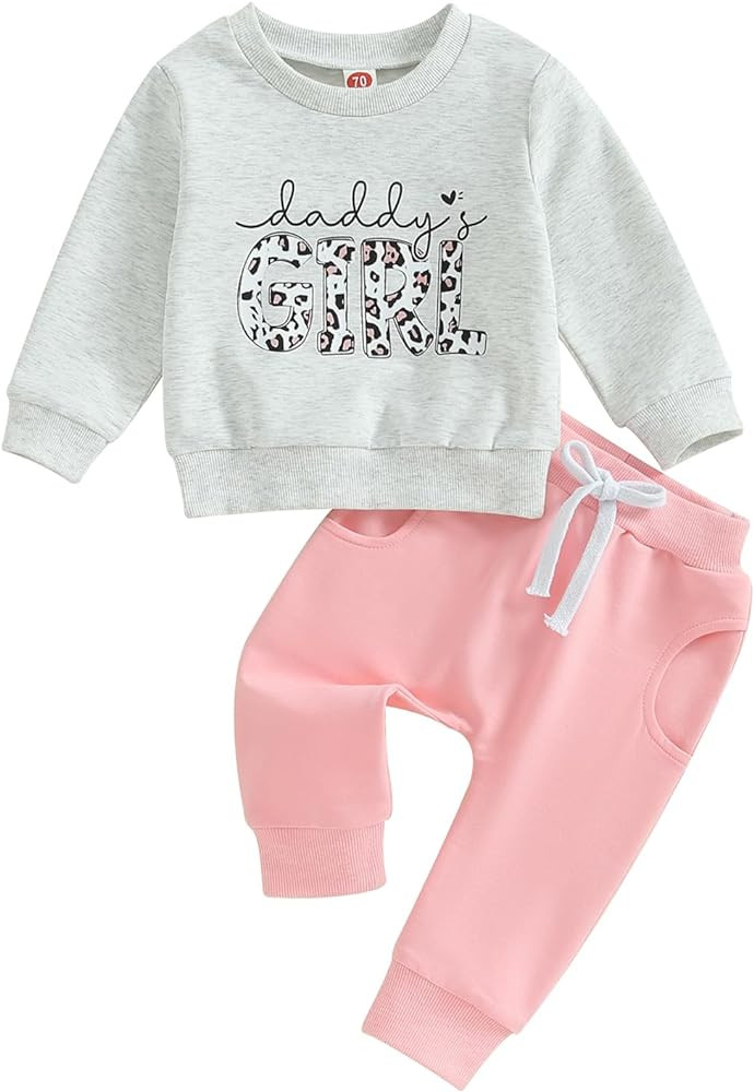 Toddler Baby Girl Clothes Daddys Girl Long Sleeve Pullover Sweatshirt Stretch Jogger Pants Infant... | Amazon (US)
