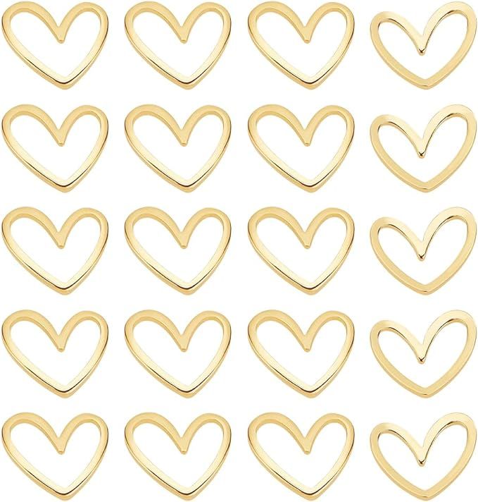 BENECREAT 20pcs Real 18K Gold Plated Linking Rings Brass Heart Jewelry Connectors Open Bezels for... | Amazon (US)