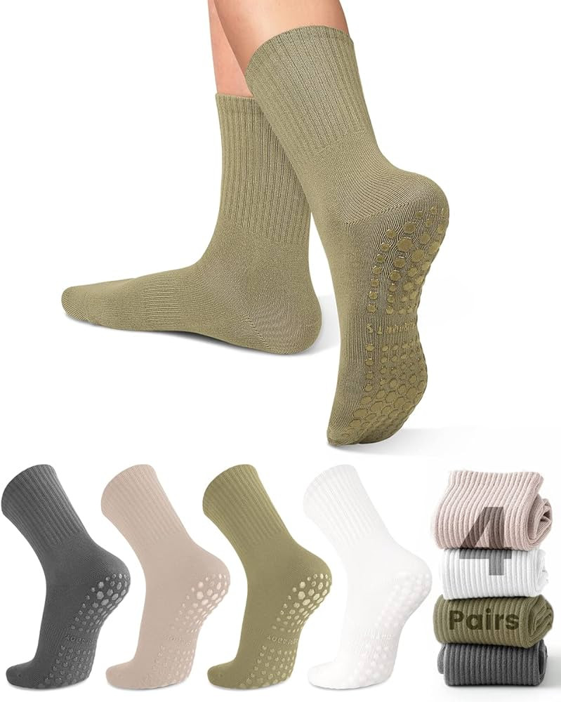 yeuG Grip Pilates Socks for Women Non Slip Yoga Socks Slouch Scrunch Socks Grippy Socks for Barre... | Amazon (US)