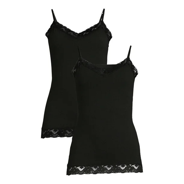 No Boundaries Juniors' Lace Trim Cami with Shelf Bra, 2-Pack | Walmart (US)