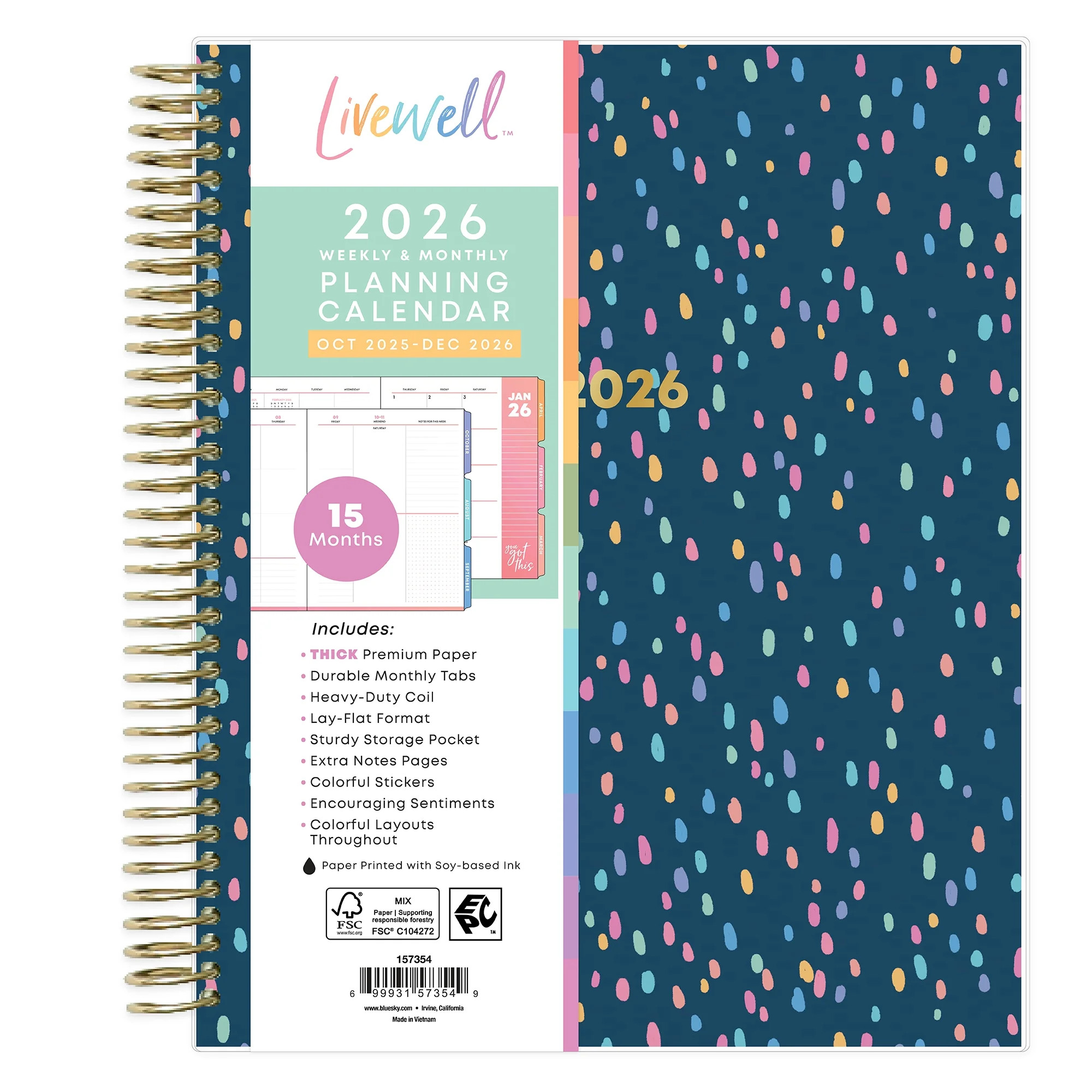 LiveWell® for Blue Sky Monthly Weekly Medium Planner (7" x 9") Nova Navy 15-Month October 2025 -... | Walmart (US)