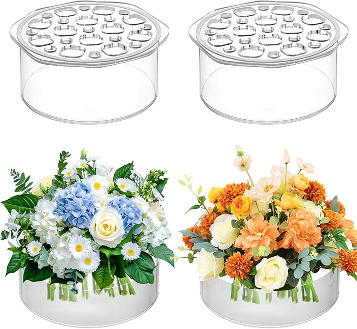 Jucoan 4 Pack Round Acrylic Flower Vase, 6 x 2.5 Inch Cylinder Low Acrylic Vase with Holes for Fl... | Amazon (US)