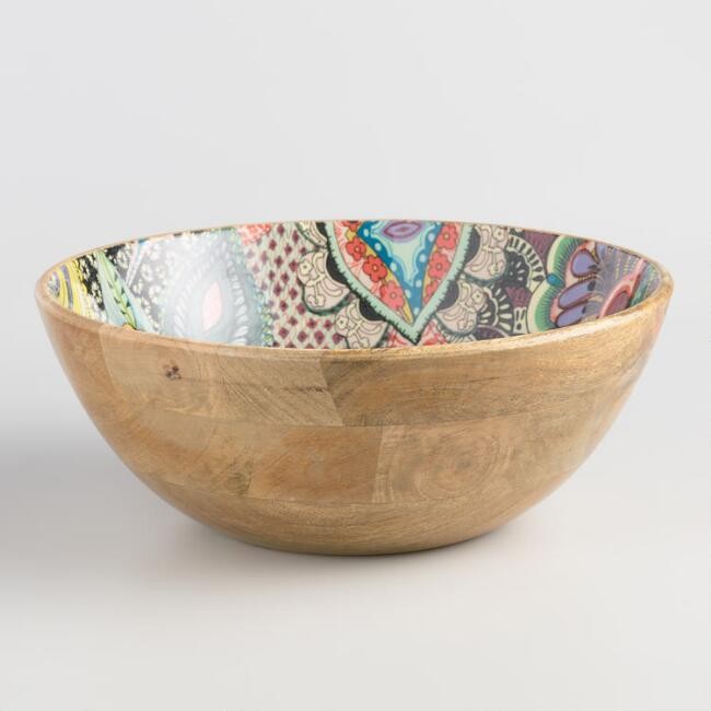 Large Multicolor Enamel Wood Janice Bowl | World Market