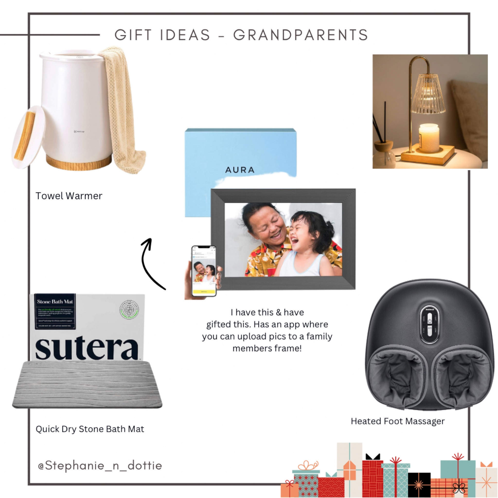 2023 Gift Guide Grandparents
Grandparent Gift Idea
Towel Warmer
Foot Massager
Bathmat
Stone Bath Mat
Digital Frame
Grandparent Gift
Candle warmer

#LTKHoliday #LTKGiftGuide #LTKhome