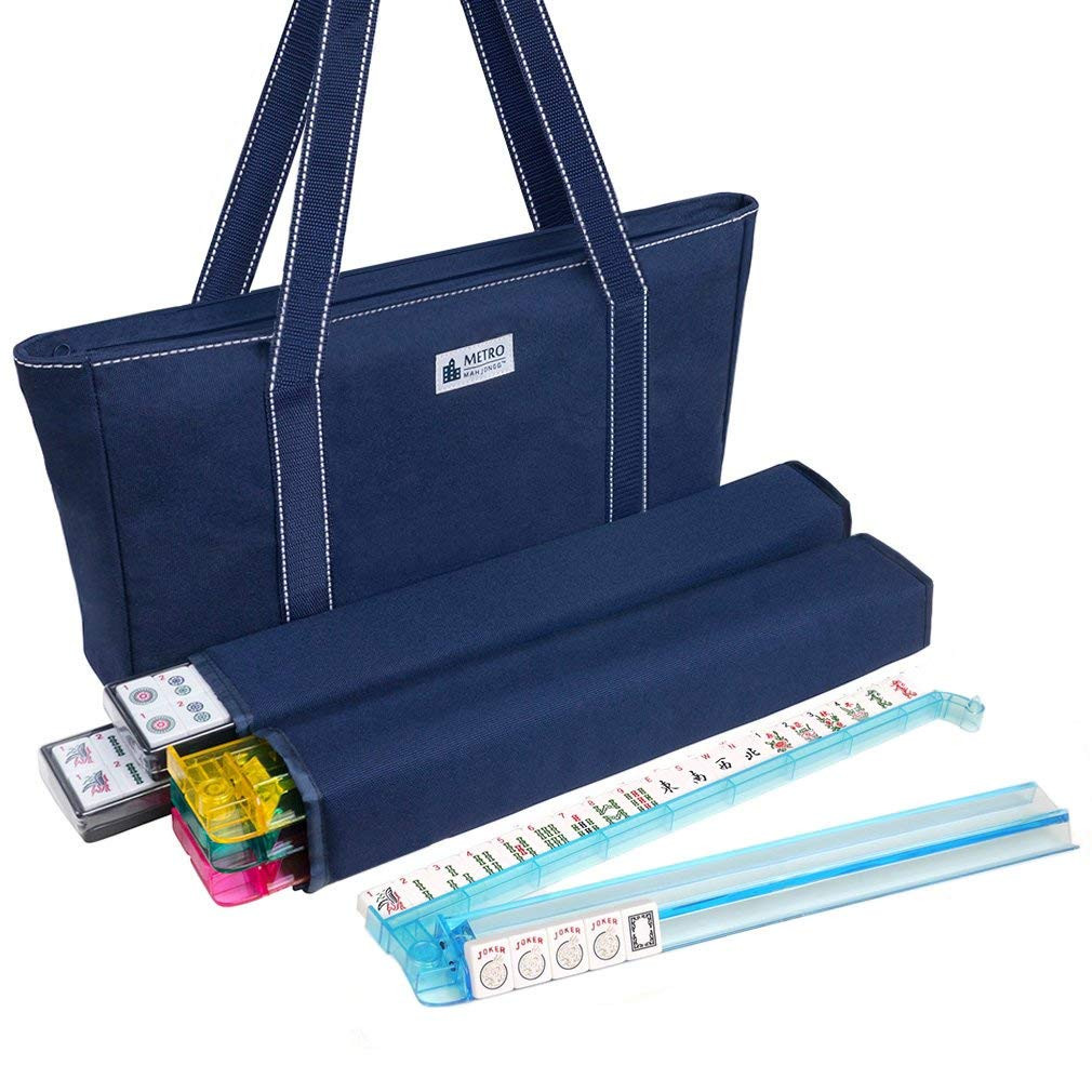 American Mah Jongg Set - 166 Premium White Tiles, 4 All-in-One Rack/Pushers, Blue Canvas Bag | Amazon (US)