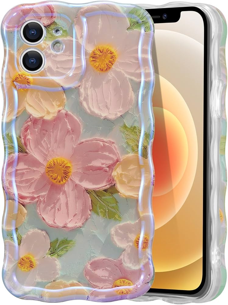 EYZUTAK Case for iPhone 12, Colorful Retro Oil Painting Printed Flower Laser Beam Glossy Pattern ... | Amazon (US)
