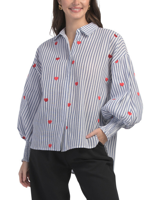 Heart Embroidered Long Sleeve Shirt | TJ Maxx