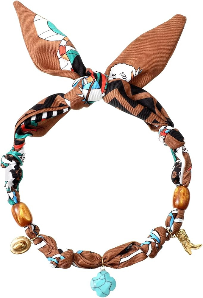 Scarf Necklace with Charm, Boho Bandana Necklace for Women | Amazon (US)