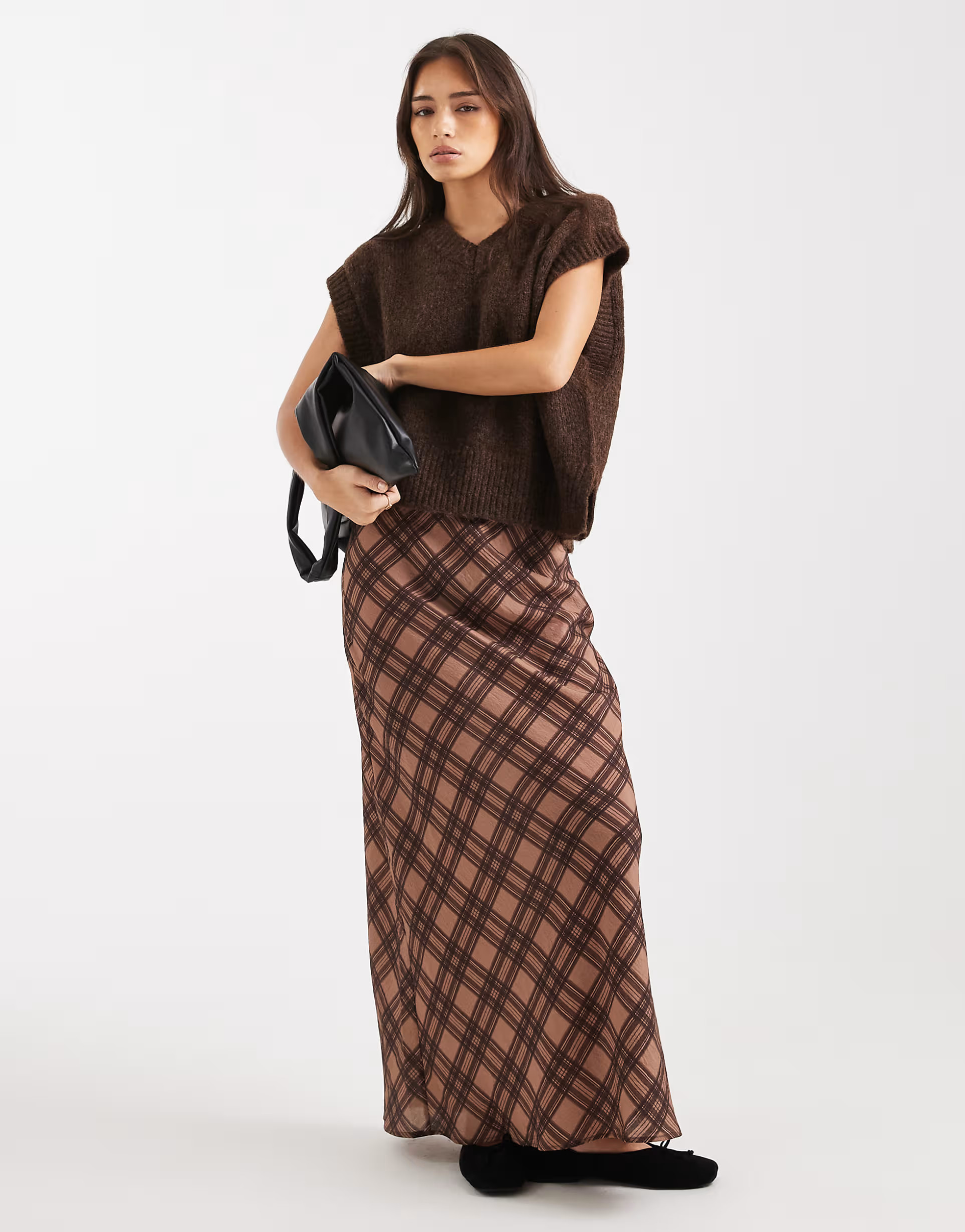 ASOS DESIGN satin midi skirt in check | ASOS | ASOS (Global)