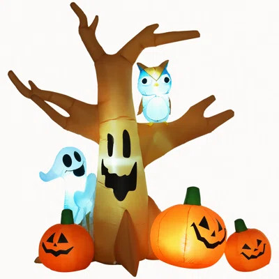 7.5' Tall Lighted Halloween Inflatables Outdoor Decorations Haunted Tree With Owl, Ghost, Pumpkins, Blow Up LED Yard Decor for Garden, Lawn, Party, Ho | Wayfair North America
