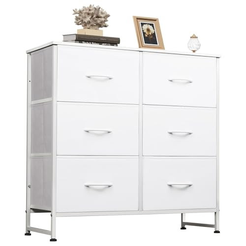 WLIVE White Dresser for Bedroom with 6 Fabric Drawers, Closet Dresser with Metal Frame, Wooden Top, Chest of Drawers for Closet, Living Room, Hallway | Amazon (US)