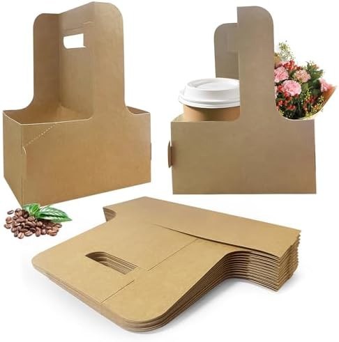 50 Pcs Coffee Drink Carrier with Handle(2 Cups or 4 Cups),Assemblable Drink Holder with Handle,Di... | Amazon (US)