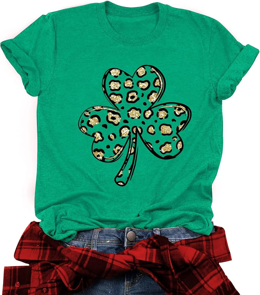 St. Patrick's Day Shirts for Women Shamrock T Shirt St. Paddys Day Lucky Green Clover Short Sleeve T | Amazon (US)