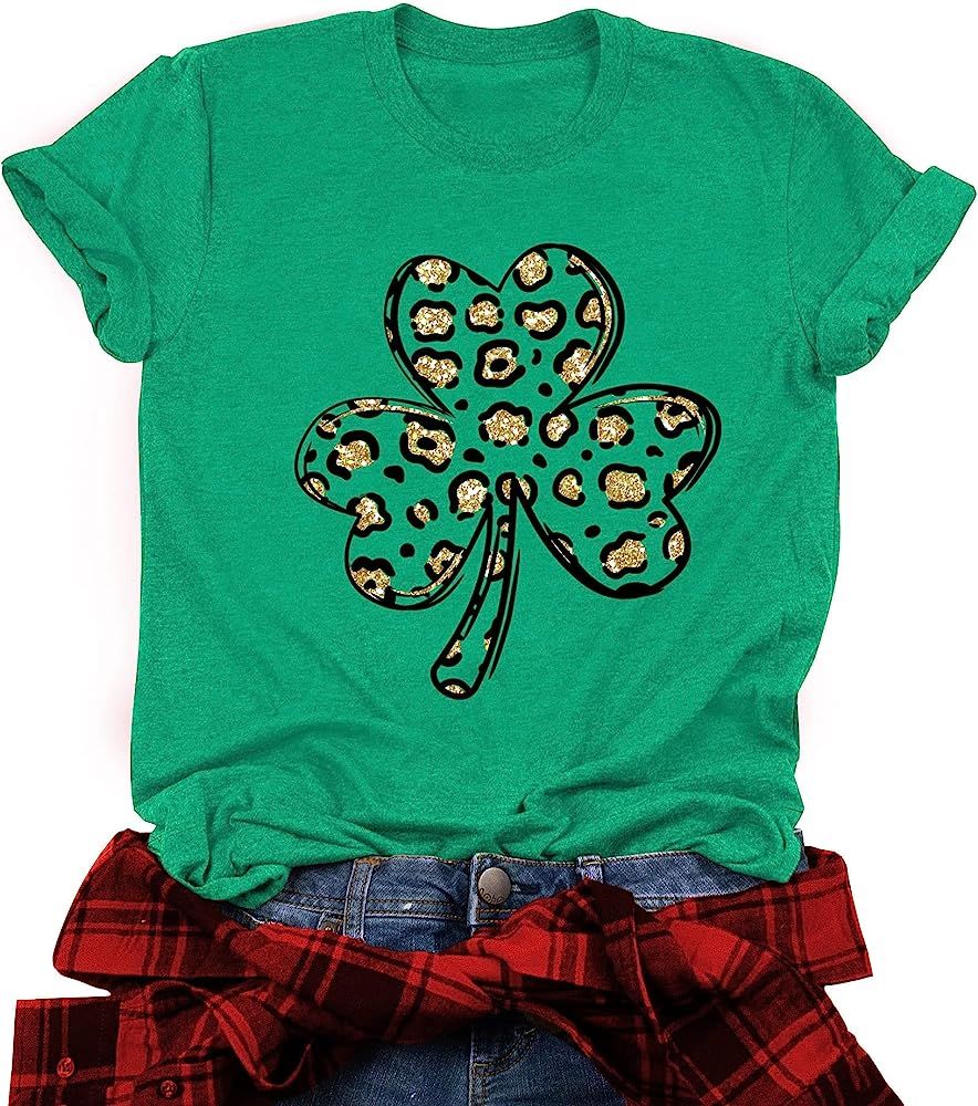 St. Patrick's Day Shirts for Women Shamrock T Shirt St. Paddys Day Lucky Green Clover Short Sleeve T | Amazon (US)